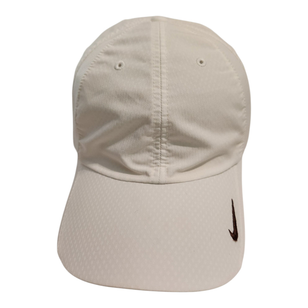 Nike Golf Hat Mens White Brown Swoosh Adjustable Performance Mesh Cap 247077-100